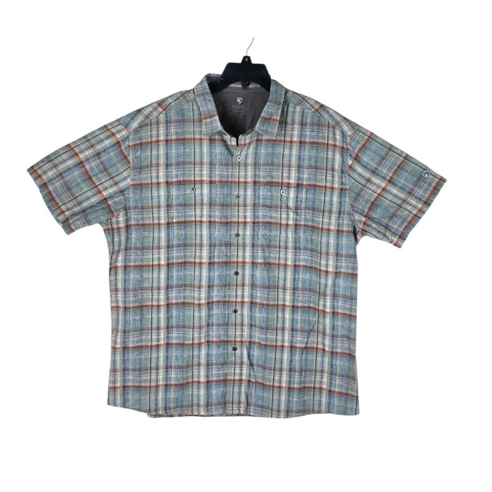 Kuhl Plaid Shirt Mens 2XL Blue Beige Linen Blend Button Down SS Lot 2 - Picture 2 of 16